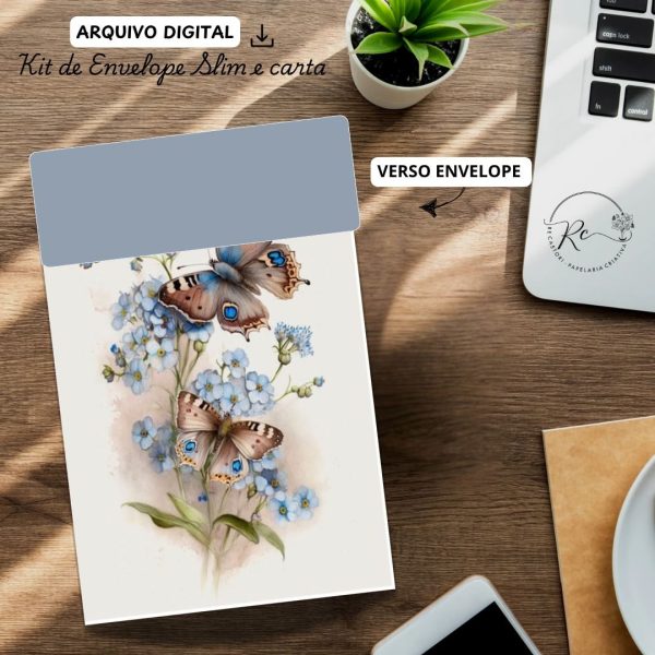 ARQUIVO DIGITAL ENVELOPE SLIM + CARTA A4  - MODELO FLORAL - Imagem 2