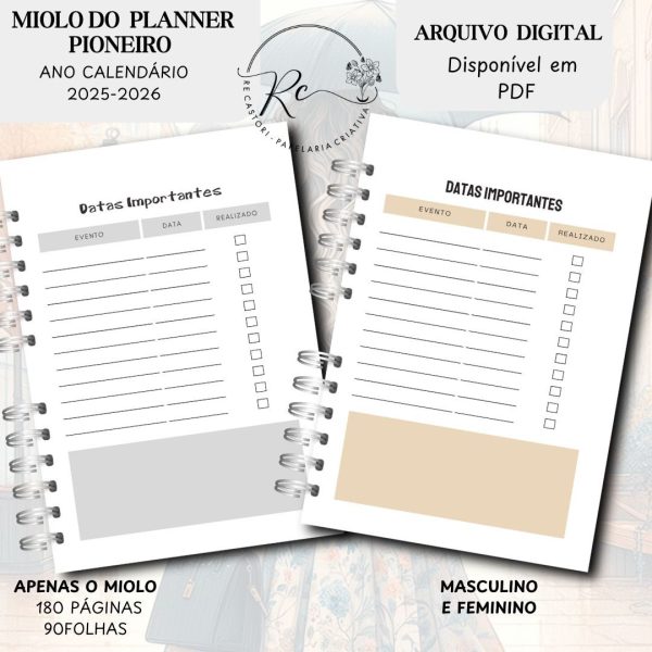 KIT DIGITAL MIOLO PLANNER DO PIONEIRO - FEMININO E MASCULINO (APENAS O MIOLO) - ANO CLENDÁRIO SETEMBRO 2025 Á AGOSTO 2026 - Imagem 3