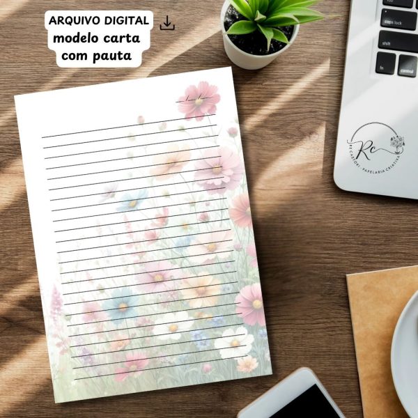 ARQUIVO DIGITAL ENVELOPE SLIM + CARTA A4  - MODELO FLORAL VINHO - Imagem 4