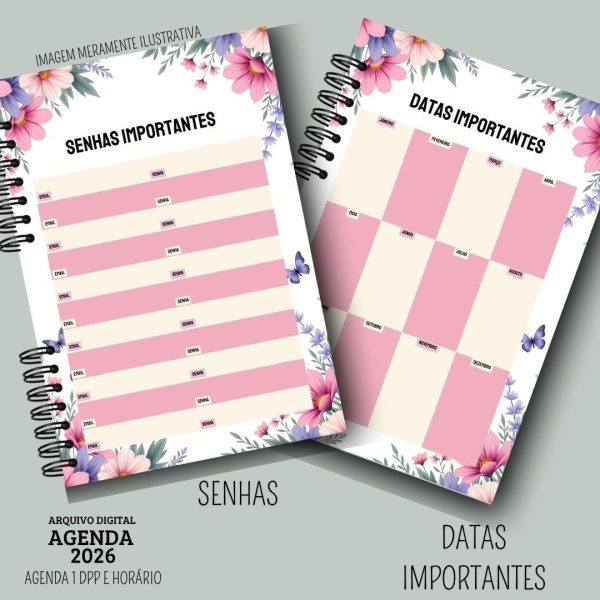 KIT DIGITAL AGENDA 2026 1 DIA POR PÁGINA COM HORÁRIOS - FLORAL ROSA - Imagem 3