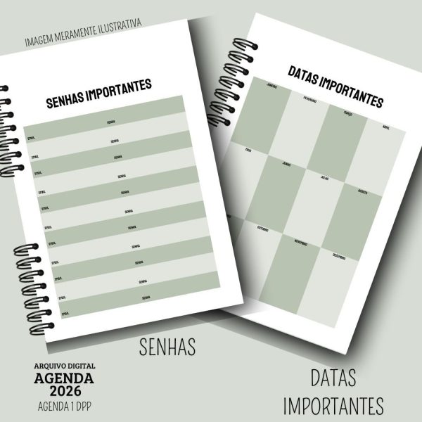 KIT DIGITAL AGENDA 2026 1 DIA POR PÁGINA - SEM HORÁRIOS - MASCULINA VERDE - Imagem 3