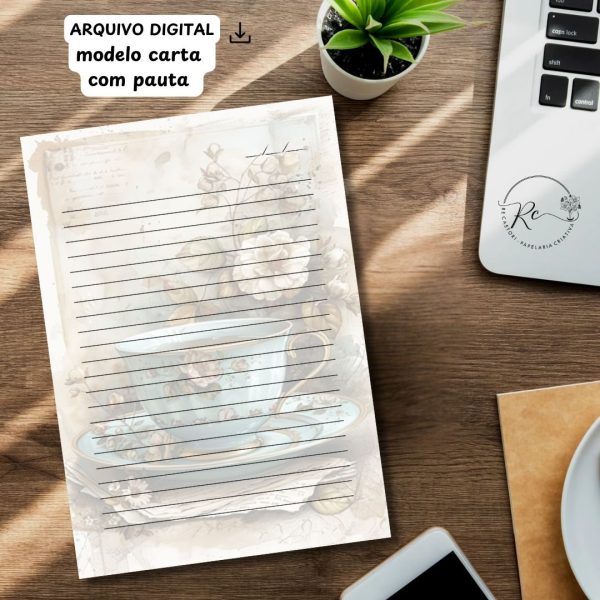 ARQUIVO DIGITAL ENVELOPE SLIM + CARTA A4  - MODELO XÍCARA VINTAGE - Imagem 3
