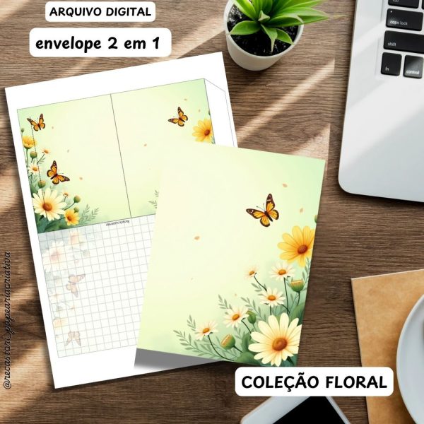 Kit Digital 2 em 1 Envelope Carta (Coleção Floral sem tema) - Imagem 3