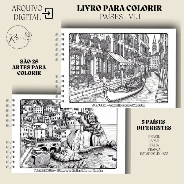 KIT DIGITAL LIVRO PARA COLORIR ( A5 ) - TEMA PAÍSES - Imagem 3