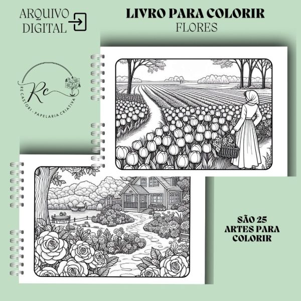 KIT DIGITAL LIVRO PARA COLORIR ( A5 ) - TEMA FLORES - Imagem 3