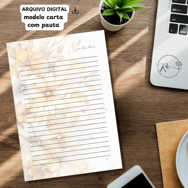 ARQUIVO DIGITAL ENVELOPE SLIM + CARTA A4  - MODELO FLORAL ANGÊLICA - Imagem 3