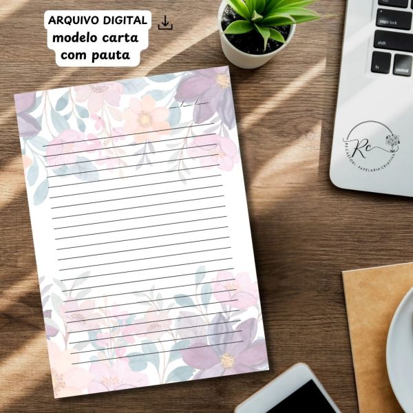 ARQUIVO DIGITAL ENVELOPE SLIM + CARTA A4  - MODELO FLORAL BORDÔ - Imagem 3