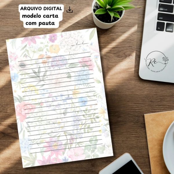 ARQUIVO DIGITAL ENVELOPE SLIM + CARTA A4  - MODELO FLORAL DELICADO - Imagem 3