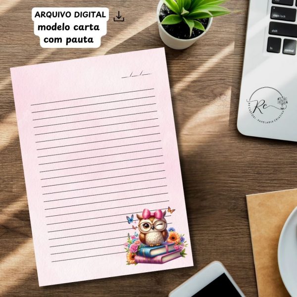 ARQUIVO DIGITAL ENVELOPE SLIM + CARTA A4  - MODELO PROFESSORA CORUJA - Imagem 3