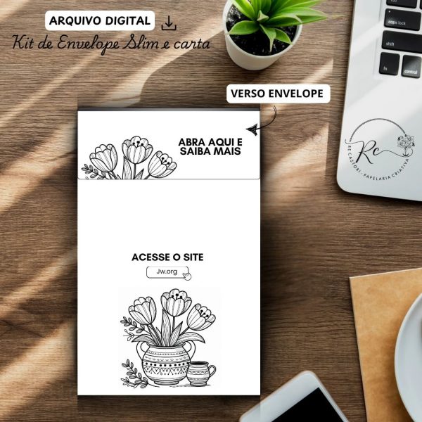 ARQUIVO DIGITAL ENVELOPE SLIM + CARTA A4  - FLORAL PRETO E BRANCO - Imagem 3