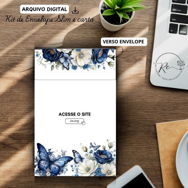 ARQUIVO DIGITAL ENVELOPE SLIM + CARTA A4  - FLORAL AZUL - Imagem 3