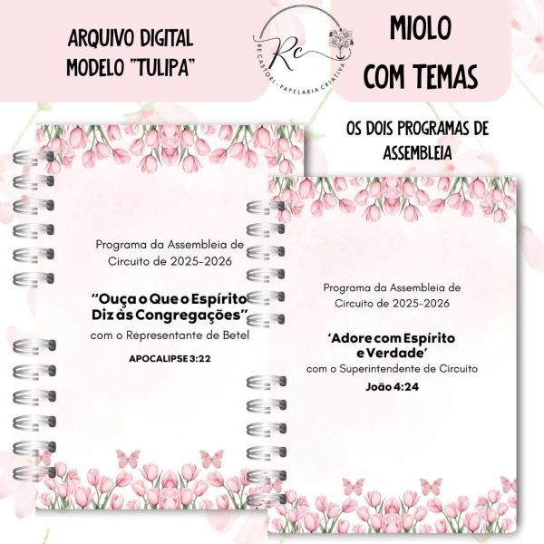 KIT DIGITAL CADERNO + MIOLO ASSEMBLEIA DE CIRCUITO 2025-2026 - FLORAL ROSA - COM TEMA - Imagem 3