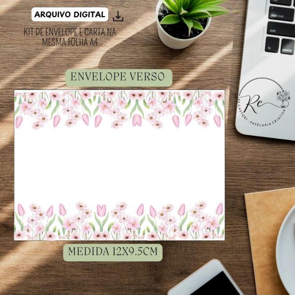 KIT DE ENVELOPES + CARTAS - ESTIVE POR AQUI - FLORAL VERDE - Imagem 3