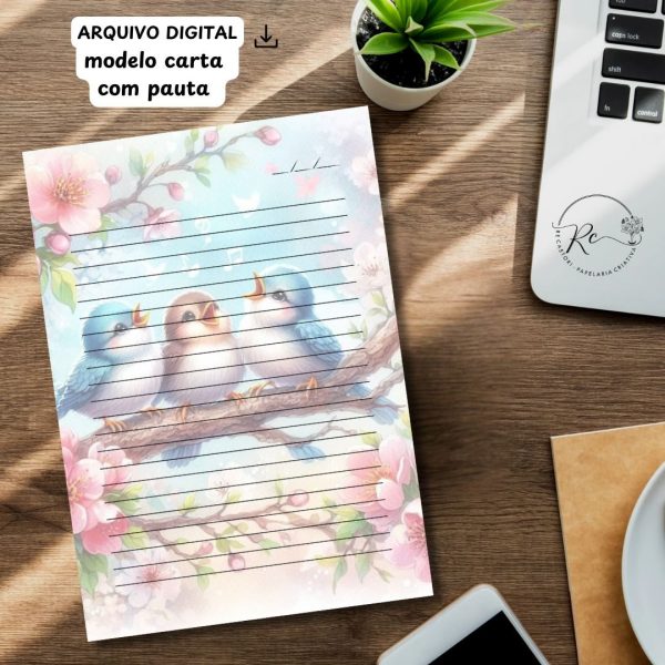 ARQUIVO DIGITAL ENVELOPE SLIM + CARTA A4  - MODELO PÁSSAROS CANTORES - Imagem 3