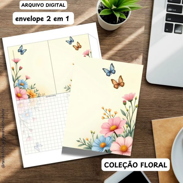 Kit Digital 2 em 1 Envelope Carta (Coleção Floral sem tema) - Imagem 4
