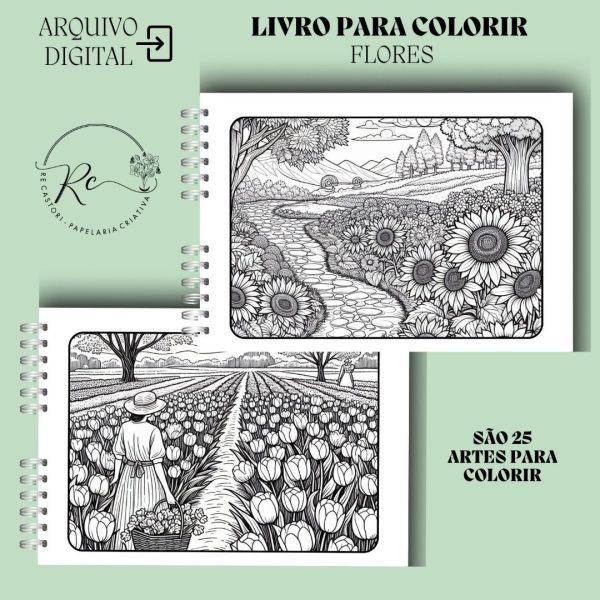 KIT DIGITAL LIVRO PARA COLORIR ( A5 ) - TEMA FLORES - Imagem 4