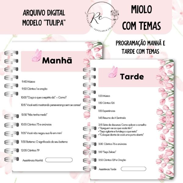 KIT DIGITAL CADERNO + MIOLO ASSEMBLEIA DE CIRCUITO 2025-2026 - FLORAL ROSA - COM TEMA - Imagem 4