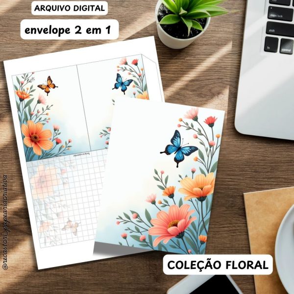 Kit Digital 2 em 1 Envelope Carta (Coleção Floral sem tema) - Imagem 5