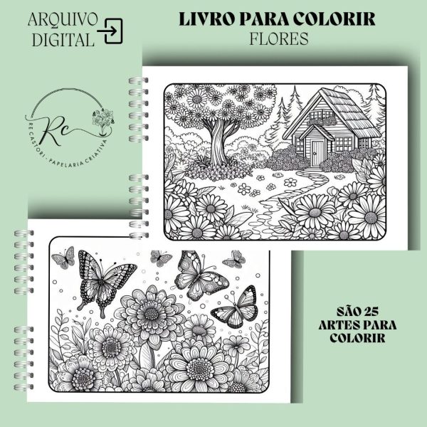 KIT DIGITAL LIVRO PARA COLORIR ( A5 ) - TEMA FLORES - Imagem 5