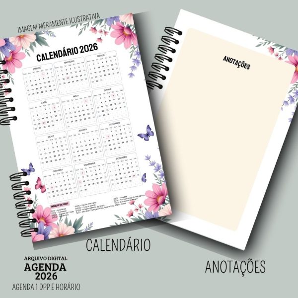 KIT DIGITAL AGENDA 2026 1 DIA POR PÁGINA COM HORÁRIOS - FLORAL ROSA - Imagem 4