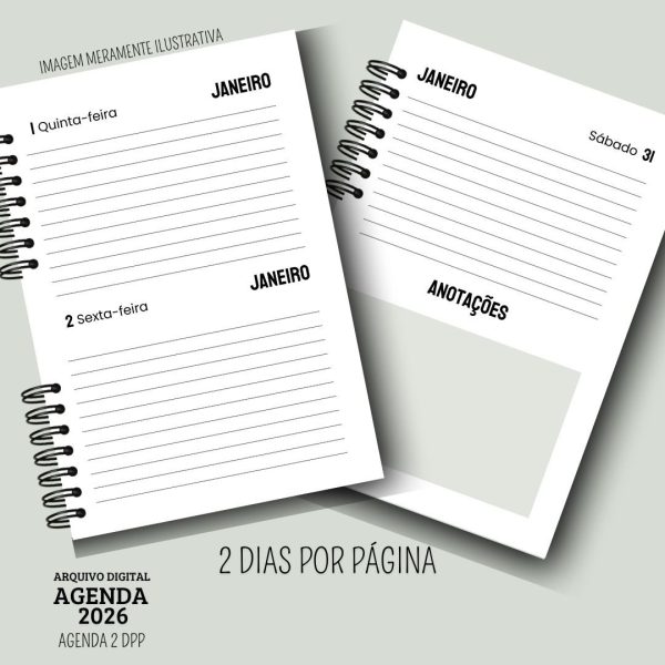KIT DIGITAL AGENDA 2026 2 DIAS POR PÁGINA - MASCULINA VERDE - Imagem 5