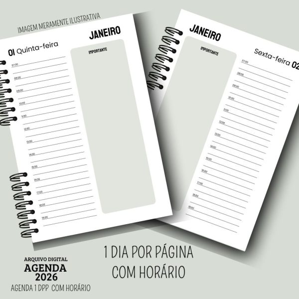 KIT DIGITAL AGENDA 2026 1 DIA POR PÁGINA - COM HORÁRIOS - MASCULINA VERDE - Imagem 5