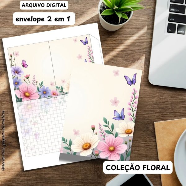Kit Digital 2 em 1 Envelope Carta (Coleção Floral sem tema) - Imagem 6