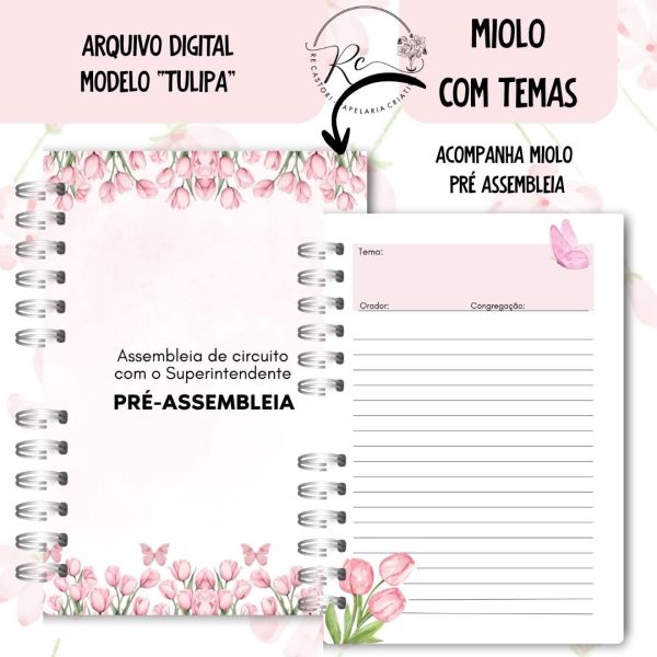 KIT DIGITAL CADERNO + MIOLO ASSEMBLEIA DE CIRCUITO 2025-2026 - FLORAL ROSA - COM TEMA - Imagem 6