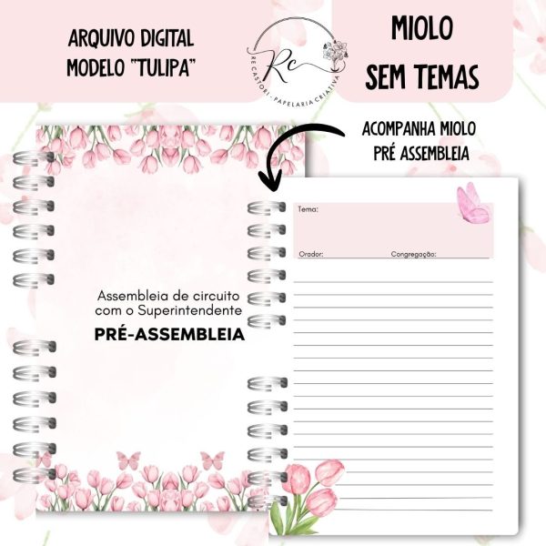 KIT DIGITAL CADERNO + MIOLO ASSEMBLEIA DE CIRCUITO 2025-2026 - FLORAL ROSA - SEM TEMA - Imagem 6