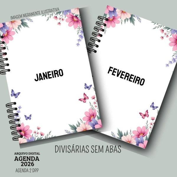 KIT DIGITAL AGENDA 2026 2 DIAS POR PÁGINA - FLORAL ROSA - Imagem 6