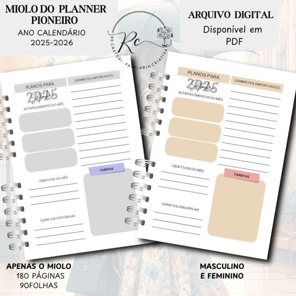 KIT DIGITAL MIOLO PLANNER DO PIONEIRO - FEMININO E MASCULINO (APENAS O MIOLO) - ANO CLENDÁRIO SETEMBRO 2025 Á AGOSTO 2026 - Imagem 7