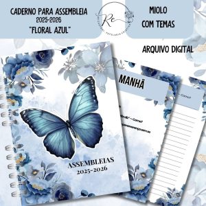 KIT DIGITAL CADERNO + MIOLO ASSEMBLEIA DE CIRCUITO 2025-2026 - FLORAL AZUL - COM TEMA