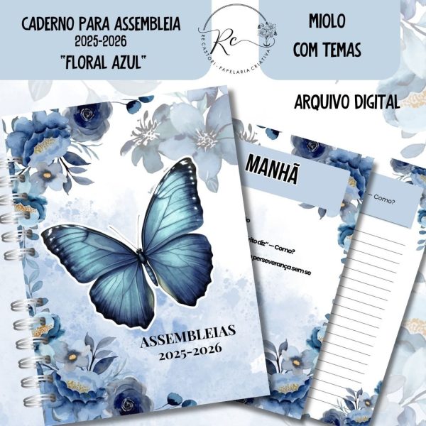 KIT DIGITAL CADERNO + MIOLO ASSEMBLEIA DE CIRCUITO 2025-2026 - FLORAL AZUL - COM TEMA - Imagem 1