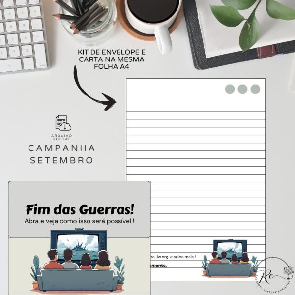 KIT DIGITAL DE ENVELOPES + CARTAS - FIM DAS GUERRAS -  CAMPANHA SETEMBRO 2025 - Imagem 1