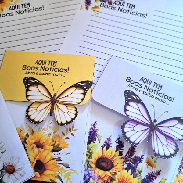 KIT DIGITAL DE ENVELOPE FLORAL COM BORBOLETA VAZADA - AQUI TEM BOAS NOTÍCIAS - Imagem 17