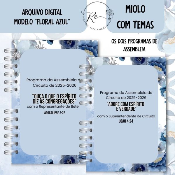 KIT DIGITAL CADERNO + MIOLO ASSEMBLEIA DE CIRCUITO 2025-2026 - FLORAL AZUL - COM TEMA - Imagem 3