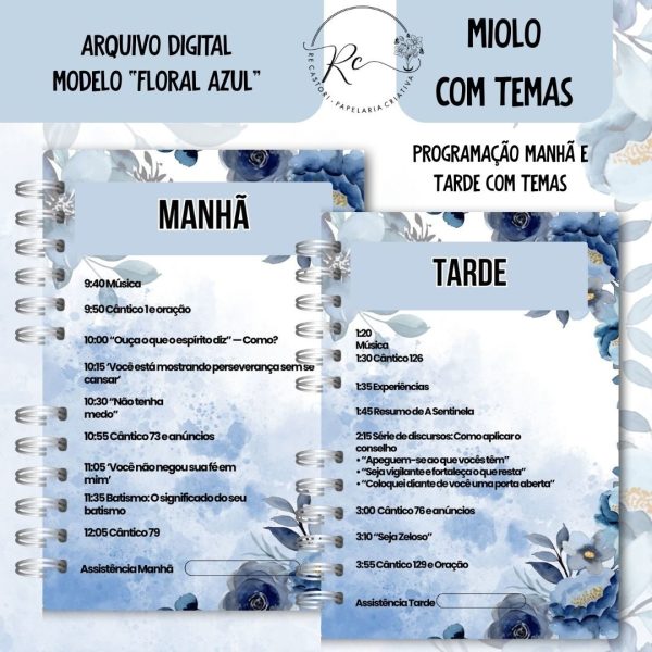 KIT DIGITAL CADERNO + MIOLO ASSEMBLEIA DE CIRCUITO 2025-2026 - FLORAL AZUL - COM TEMA - Imagem 4