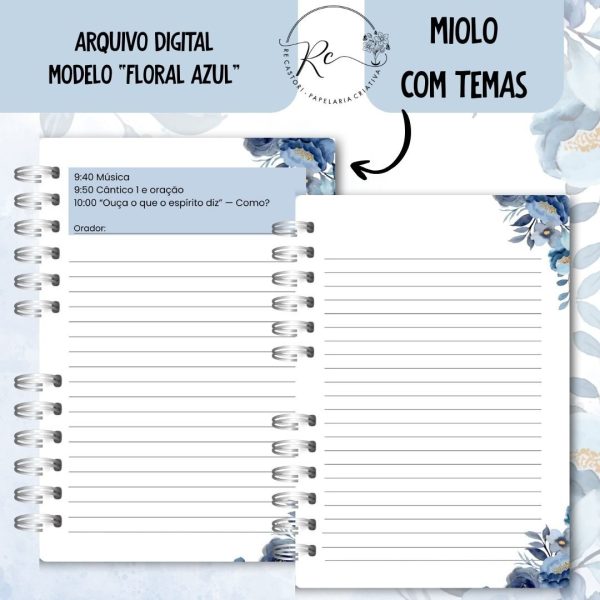 KIT DIGITAL CADERNO + MIOLO ASSEMBLEIA DE CIRCUITO 2025-2026 - FLORAL AZUL - COM TEMA - Imagem 5