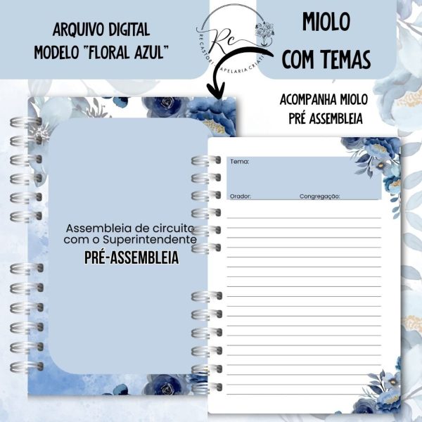 KIT DIGITAL CADERNO + MIOLO ASSEMBLEIA DE CIRCUITO 2025-2026 - FLORAL AZUL - COM TEMA - Imagem 6