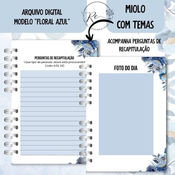 KIT DIGITAL CADERNO + MIOLO ASSEMBLEIA DE CIRCUITO 2025-2026 - FLORAL AZUL - COM TEMA - Imagem 7