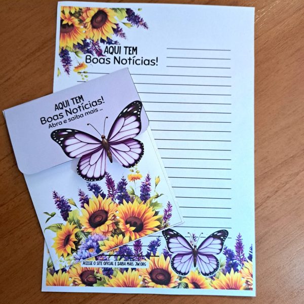KIT DIGITAL DE ENVELOPE FLORAL COM BORBOLETA VAZADA - AQUI TEM BOAS NOTÍCIAS - Imagem 7
