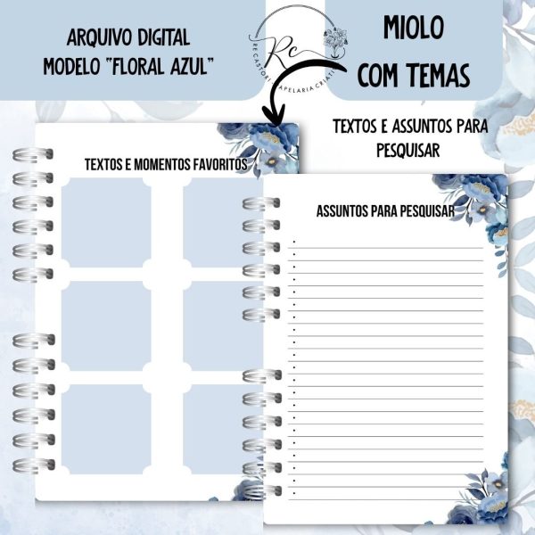 KIT DIGITAL CADERNO + MIOLO ASSEMBLEIA DE CIRCUITO 2025-2026 - FLORAL AZUL - COM TEMA - Imagem 8