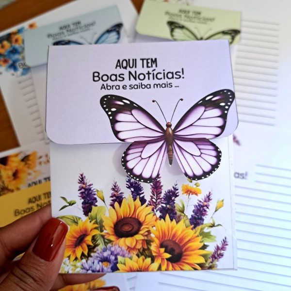 KIT DIGITAL DE ENVELOPE FLORAL COM BORBOLETA VAZADA - AQUI TEM BOAS NOTÍCIAS - Imagem 8