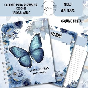 KIT DIGITAL CADERNO + MIOLO ASSEMBLEIA DE CIRCUITO 2025-2026 - FLORAL AZUL - SEM TEMA
