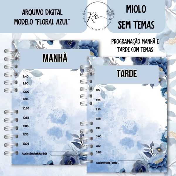 KIT DIGITAL CADERNO + MIOLO ASSEMBLEIA DE CIRCUITO 2025-2026 - FLORAL AZUL - SEM TEMA - Imagem 4