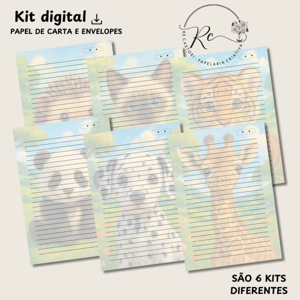 KIT DIGITAL ENVELOPE 2 POR FOLHA + CARTA A4 - COLEÇÃO ANIMAIS - Imagem 5