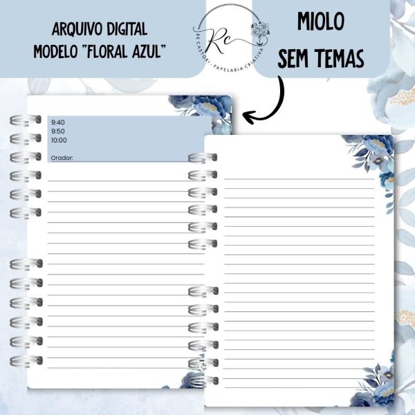 KIT DIGITAL CADERNO + MIOLO ASSEMBLEIA DE CIRCUITO 2025-2026 - FLORAL AZUL - SEM TEMA - Imagem 5